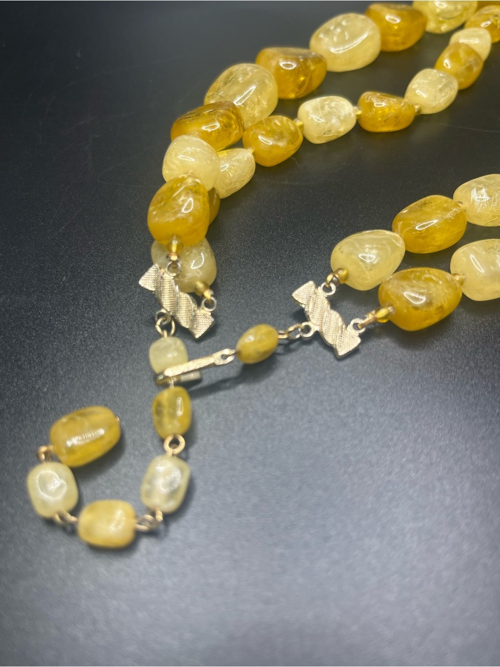 Vintage Hong Kong Honey Yellow Crackle Glass Double Strand statement necklace - Picture 4 of 6